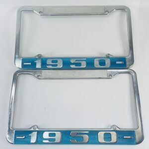 Pair Vtg 1950 Metal License Plate Frames Classic Car Hot Rod Automobilia Chrome
